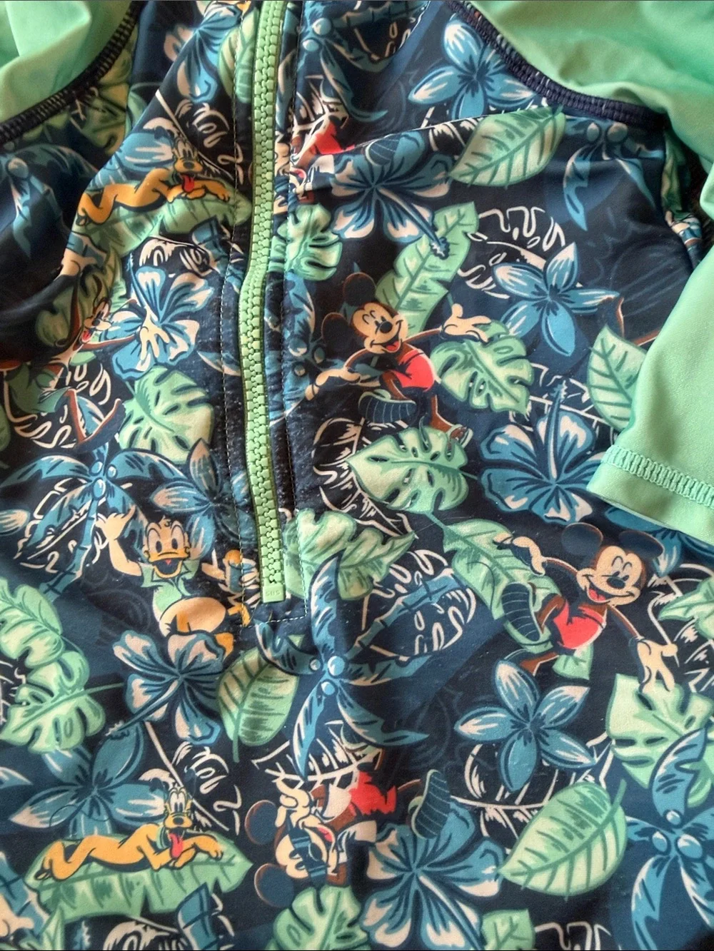 Disney Kids Long Sleeve Rashguard One-Piece Swimsuit - Aqua & Navy Tropical